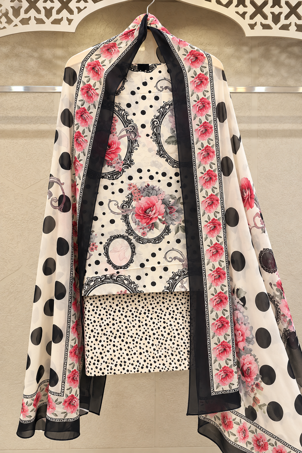 Pastel Floral Printed Organza Kurti Set